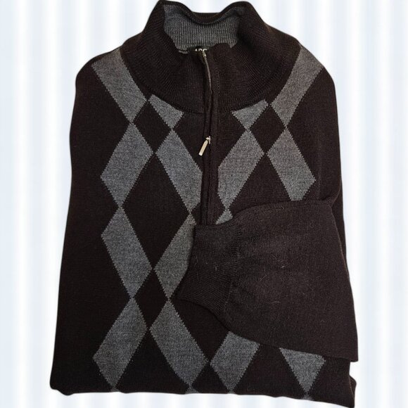 NWT Marco Fiori 100% Merino Wool Quarter-Zip Argyle Sweater - Picture 1 of 6